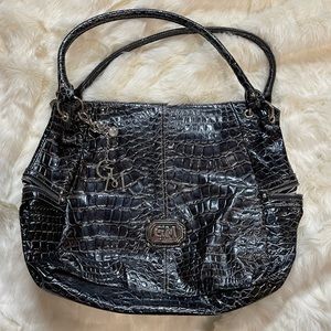 GM Croc-Embossed Black Tote with Charm